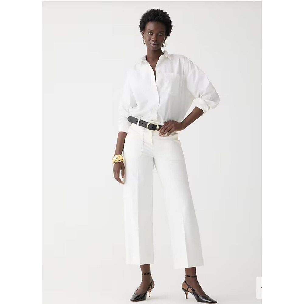 J. Crew Sydney Wide-Leg Pant in Bi-Stretch Cotton Blend Ivory‎ Petite 0 NWT
